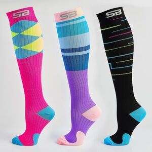 SB Sox 3-pair Compression Socks (15-20mmHg) Multi Small/Medium NEW IN PACKAGE